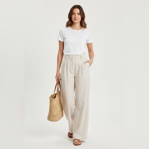 Abercrombie & Fitch Striped Linen Blend Tailored Wide Leg Pant